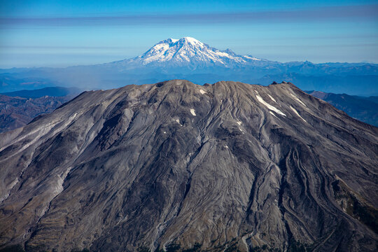 Mt. St. Helens looking north at Mt. Ranier.  Image shot from a Cessna 182 in October 2020.