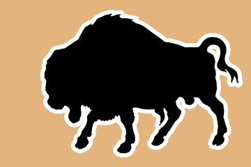 bison, bull, black silhouette with a contour for stickers.