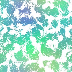 Seamless satin soft pastel color leaves pattern. High quality illustration. Beach or resort wear design of leaves in fuzzy turquoise and white. Repeat raster jpg pattern design.