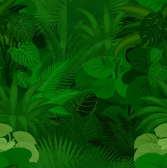 Naklejka na ściany i meble Seamless vector tropical rainforest Jungle background