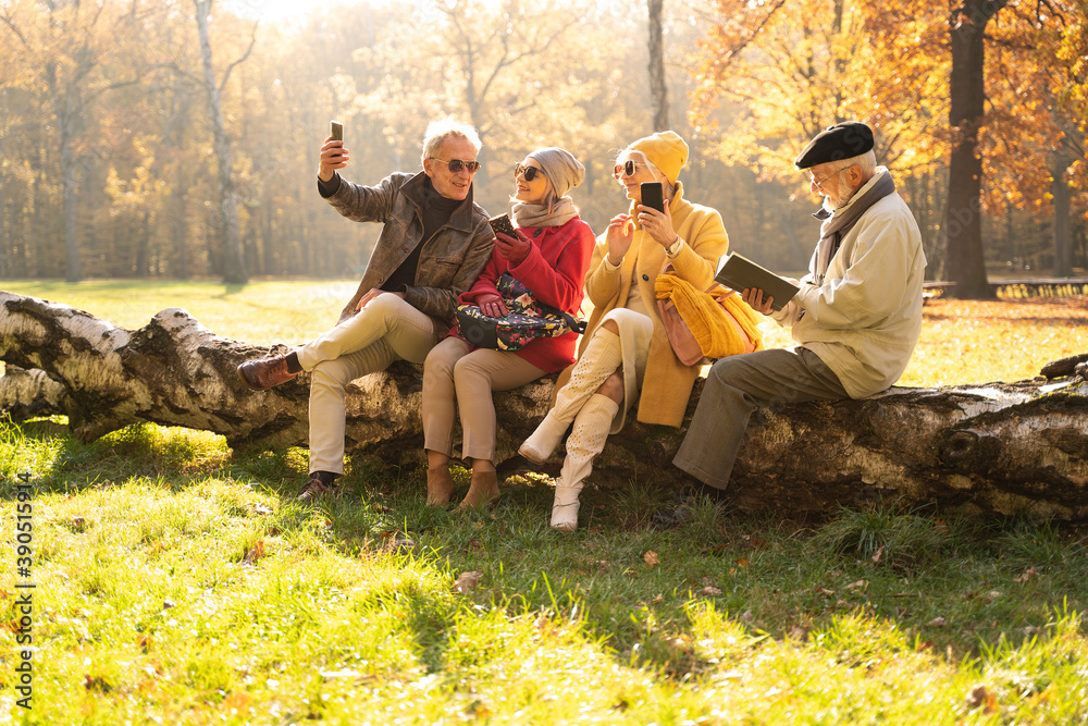 Wall mural Retired friends spending time together outdoor.