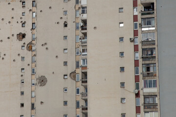 War scars on building facade