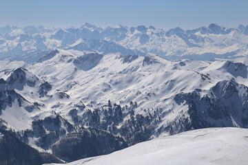 snow covered mountains in winter