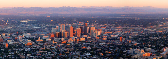 Sunrise on Denver Panorama.  This is a 6 image stitched Panorama of the downtown Denver Colorado...