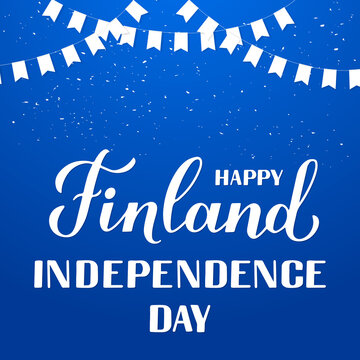 Finland Independence Day calligraphy hand lettering. Finnish holiday celebrate on December 6. Easy to edit vector template for typography poster banner, flyer, sticker, greeting card, etc