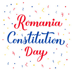 Romania Constitution Day calligraphy hand lettering. Holiday celebrated on December 8. Vector template for banner, typography poster, flyer, etc
