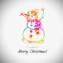 snowman multicolored. Merry Christmas and Happy New Year, Mixed media. Vector Illustration