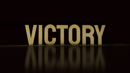 The victory text gold surface in black background 3d rendering.