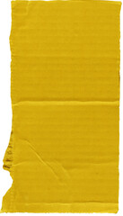 Close up of a yellow vintage torn sheet of carton. Cardboard paper texture with a blank background. Empty papercraft surface. Isolated shape and element.