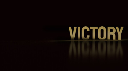 The victory text gold surface in black background 3d rendering.