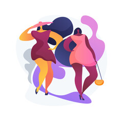 Trendy fashion show. Overweight models, plump ladies, body positive girls. Plus size fashionistas wearing trendy clothes and elegant accessories. Vector isolated concept metaphor illustration
