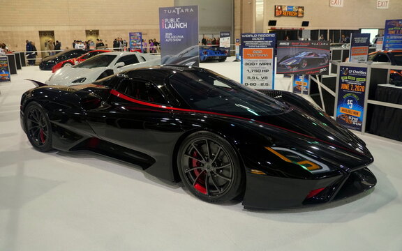 Philadelphia, Pennsylvania, U.S.A - February 9, 2020 - The black color 2020 SSC Tuatara supercar