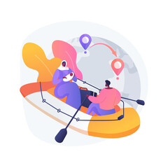 Family migration abstract concept vector illustration. Migration of families, movement abroad, refugee group, relocation, travel with kids, sponsopship, immigration program abstract metaphor.