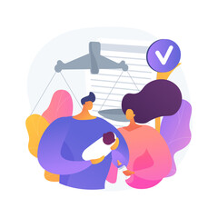 Adoption of a child abstract concept vector illustration. Child parenting, orphanage, adoptive parents, happy interracial family, single parent, african kid, same sex couple abstract metaphor.