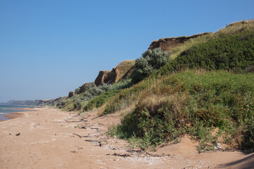 Sandy beach on the coast of the sea of Azov. Kuchuguri
