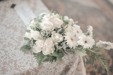 wedding bouquet of white roses