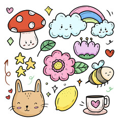 Naklejka premium Nature flower and cloud cartoon collection set sticker vector