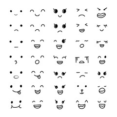 Face expression cute doodle cartoon collection set vector