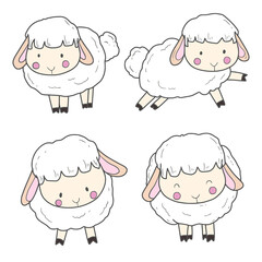 Cute sheep or goat drawing collection cartoon vector