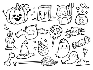 Cute halloween monster doodle set collection
