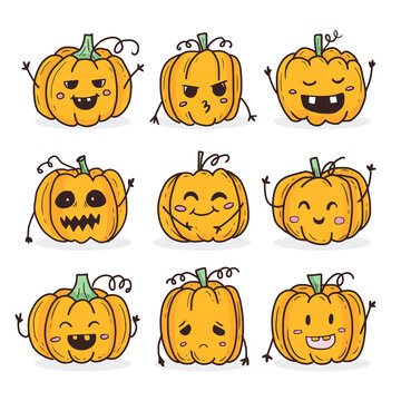 Cute doodle pumpkin halloween character icon vector