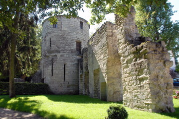 Ville de Saint-Maur-des-Fossés, parc de l'Abbaye et la Tour Rabelais (vestiges), gazon en premier plan, département du Val-de- Marne, France