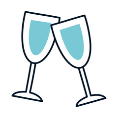champagne glasses icon, half line half color style