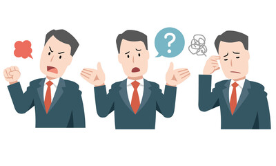 スーツの男(怒る,疑問,悩み)のイラスト素材
