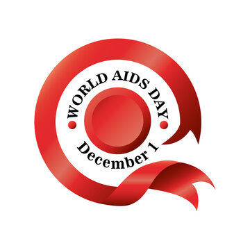 world aids day, lettering round ribbon button