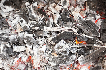wood hot coals with blurry background, used as a background or texture, soft focus