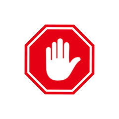 Stop sign. red forbidding sign with human hand in octagon shape. Stop hand gesture, do not enter, dangerous