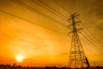 High voltage tower sky sunset background high voltage tower in thailand
