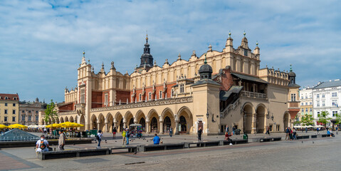 Krakow and the Main Market Square is very popular during the day with tourists.