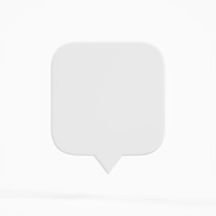 Blank white speech bubble pin isolated on white wall background with shadow 3D rendering.