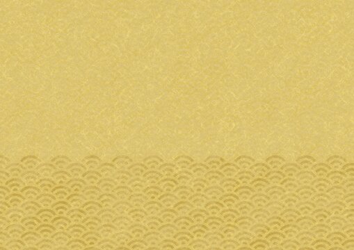 茶金の和紙に透かされた青海波模様、日本の伝統模様素材