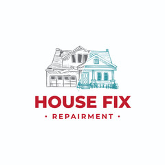 Before and after repair house vector hand drawn logo design illustration for fix company business