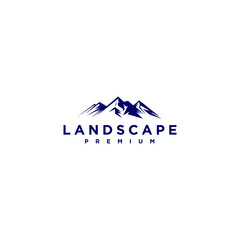 Minimalist Landscape Hills, Mountain Peaks River Creek Simple Logo Design Vector