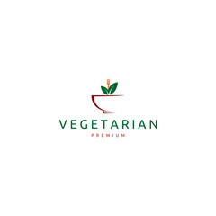 Luxury Fresh Vegetable Leaf with Fork and Bowl for Vegan Restaurant Bar Bistro Vintage Retro Logo Design Vector