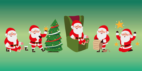 christmas santa claus cartoon different activities set icons