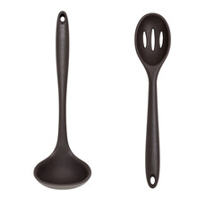 Silicone ladle and spoon isolated on white background.