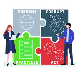 Flat design with people. FCPA - foreign corrupt practices act acronym. business concept background. Vector illustration for website banner, marketing materials, business presentation, online advertisi