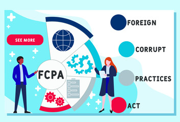 Vector website design template . FCPA - foreign corrupt practices act acronym, business concept. illustration for website banner, marketing materials, business presentation, online advertising.