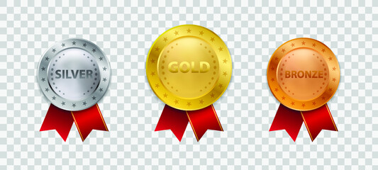 Realistic 3d Champion Gold medal with ribbon vector illustration