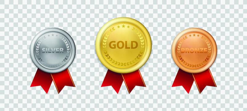 Realistic 3d Champion Gold medal with ribbon vector illustration