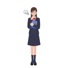 困っている表情の制服姿の学生のイラスト
