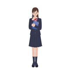 笑顔の制服姿の学生のイラスト　女子高生　女子高校生
