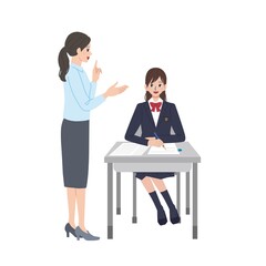 授業をうける　勉強を教わる　制服姿の女性のイラスト
