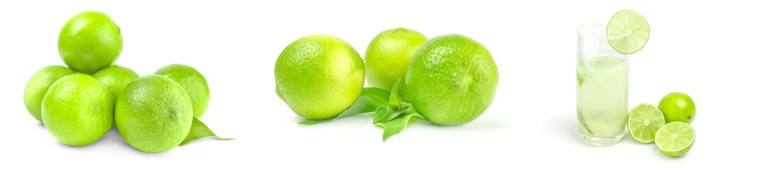 Fototapeta na wymiar Group of limes isolated on a white background with clipping path