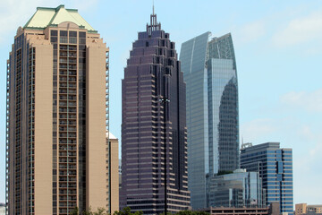 Fototapeta na wymiar Highrises, cityscape and memorial buildings in the metro Atlanta area.