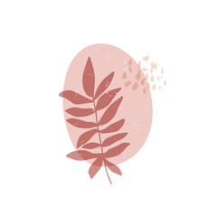 Flat vector illustration. Abstract digital shape with plant isolated on white background. Scandinavian style. Contemporary fantasy print, modern design element. Trendy geometric figure